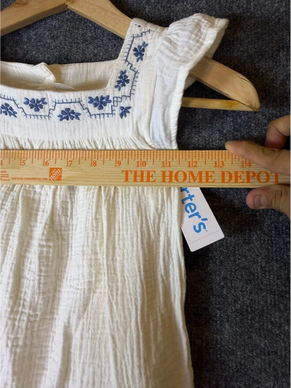 Carters Girls 5T White Double Gauze Cotton Embroidered Square Neck Flutter Dress